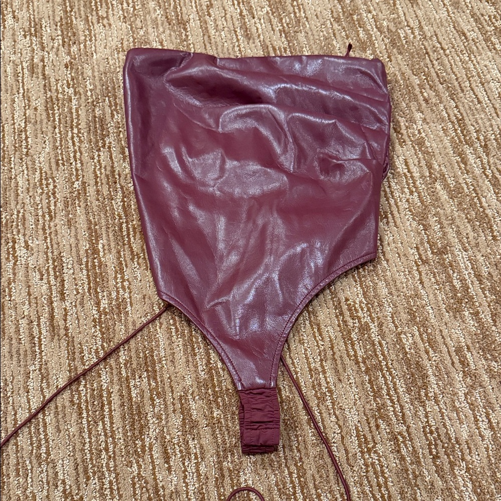 AKIRA Burgundy Faux Leather Halter Top